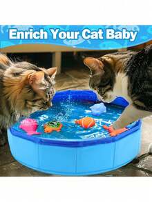 1 Cool Foldable Cat Pool Toy, Portable Cat Indoor/Outdoor Water Tank, Cat Interactive Entertainment Set, Summer Cat Essentials, Let Cats Play! 1 Foldable Cat Pool Toy, Portable Cat Indoor/Outdoor Water Tank With 6 Squeaking Toys, Cat Interactive Entertainment Set, Let Cats Play! (6 Squeaking Toys Need To Be Purchased Separately) - Blue - View 2
