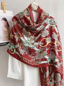 1 Pc Chain, Geometric, Flower Print Pattern Lightweight And Comfortable Scarf, Summer - Multicolor - View 10