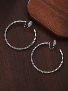 2pcs Fashionable Metallic Plain Round Circle Clip-On Earrings, Minimalist Geometric Without Piercing, Suitable For Everyday Wear - Clip - View 5