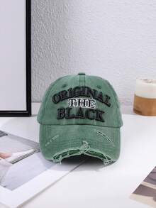 1pc Men's 3D Embroidered Letter Distressed Vintage Washed Large Brim Adjustable Soft Top Baseball Cap, Suitable For Casual Daily Wear - Letter Holes - View 8