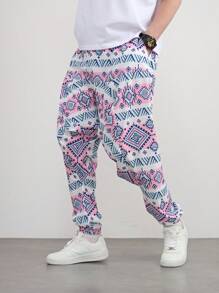 Fashionable Bohemian Geometric Print Loose Casual Harem Pants, Yoga Pants, Men Beach Holiday Style