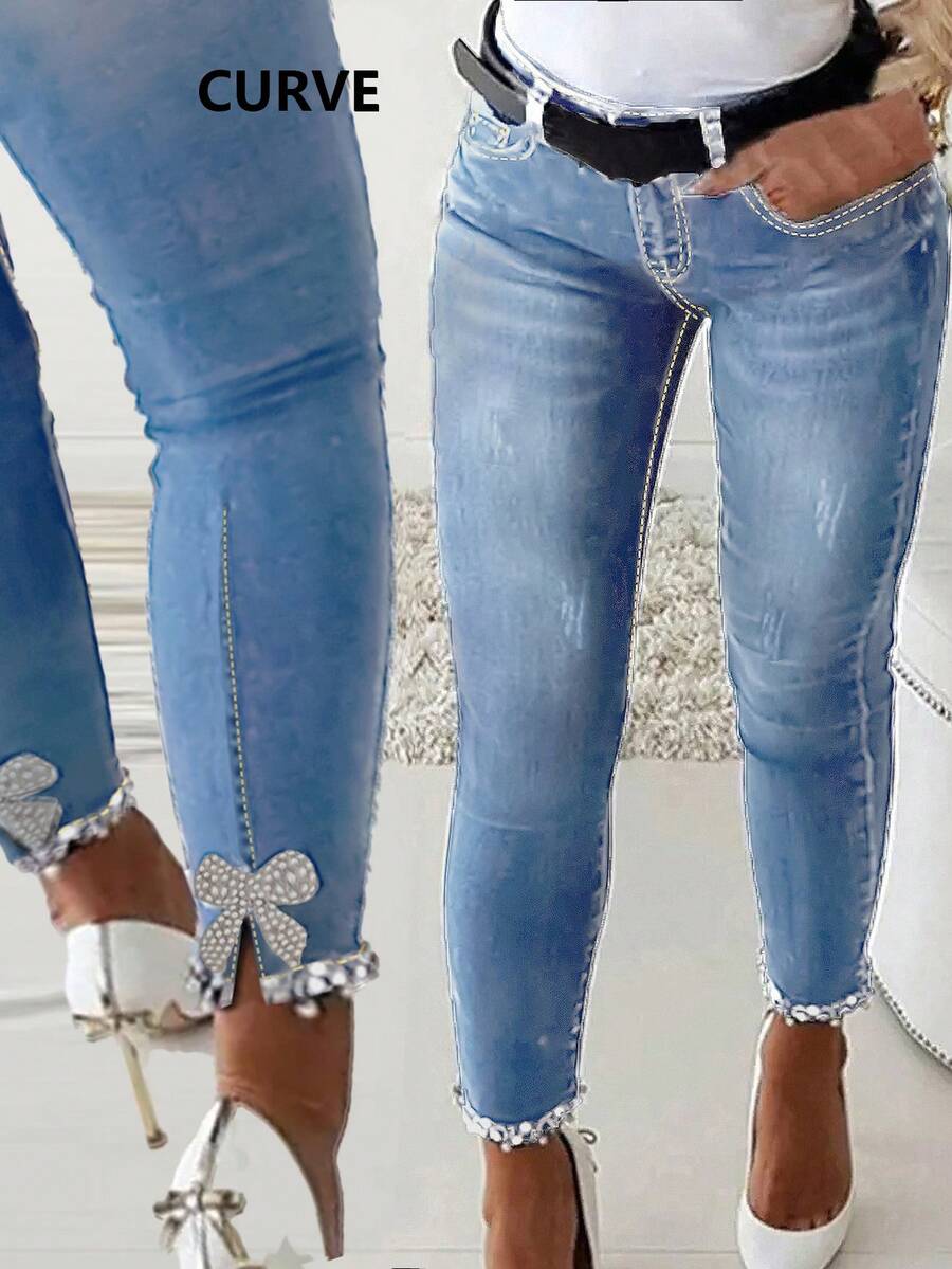 Nơ đeo cổ đính đá thời trang trẻ trung, cá nhân hóa, dành cho nữ cỡ lớn, phù hợp với quần jeans bó sát, phong cách thường ngày mùa xuân. - Rửa nhẹ - Xem 1