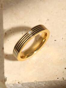 1 pieza Anillo de acero inoxidable con rhinestones de diseño exagerado de moda