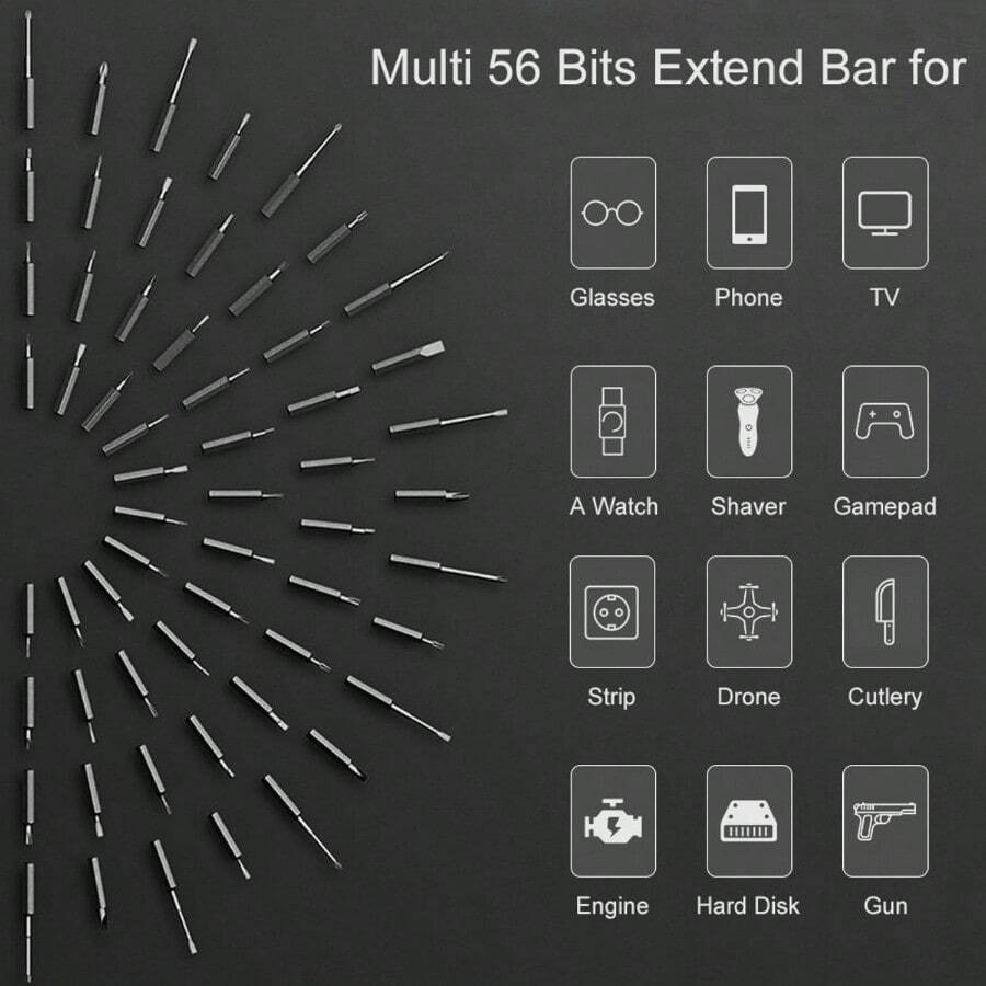 Screwdriver, Screwdriver Set With LED Lights And Magnetic Pad, Repair Tool Kit, Includes 56 Bits, Extensions For Most Electronic Devices - 1 - View 1