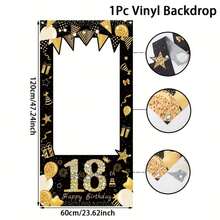 1pc Black And Gold Balloon, 18th Birthday Background, Vinyl Photo Backdrop, Room Decor, Party Supplies, Photography Props, Adult Birthday Celebration Decorations