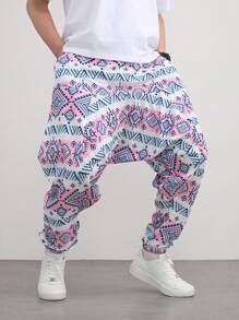 Fashionable Bohemian Geometric Print Loose Casual Harem Pants, Yoga Pants, Men Beach Holiday Style