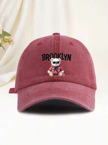 1pc Cartoon Brooklyn Bear Pattern Printed Adjustable Breathable Baseball Cap, Unisex Vintage Summer Hat, Sun Protection, Suitable For Travel, Sports And Daily Wear - Multicolor - View 12