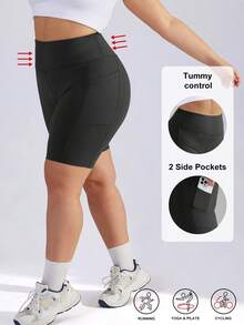 Pantaloncini ciclisti taglie forti per donna (1X-5X) - pantaloncini yoga in nero, super morbidi, vita alta, non trasparenti