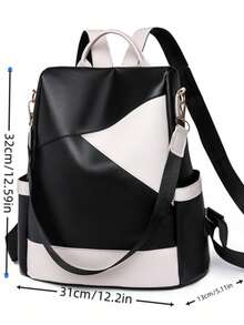 Fashion Women's Large Capacity Anti-Theft Colorblock Backpack, Suitable For Travel, Campus, Streetwear - Black - View 2