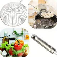 Colador de acero inoxidable, colador, colador de olla, filtro de malla para freír, cucharón con agujeros para escurrir aceite y fideos, utensilios de cocina, accesorios de cocina, un regalo imprescindible para chefs en el hogar, almacenamiento que ahorra espacio para organizadores de cocina, idea de regalo de cocina navideña