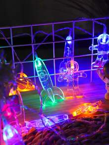 1pc 1.5m10led Plastic Astronauts, Planets, Rocket Accessories Children's Room Decorative Light Strings,Children Birthday Party Decoration String Light,Festival Party Decorative Light String,Home Decor Light,Indoor Room Wall Decor Fairy String Light,Baby Room Decor Light String,Battery Power - Yellow - View 11