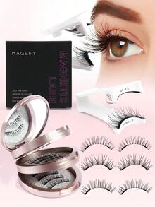 3 Pairs Magnetic Eyelashes Natural Look Magnetic Lashes Kit With Tweezers+5 Pcs Eyelash Brush ,Mixth Styles,3D Natural Spiky Manga Lashes Cat-Eye Fluffy Wispy Soft Lashes Fake Eyelashes False Eyelashes Strip, Skin-Friendly, Non-Irritating,Can Be Reused Everyday, Essential For Daily Commute Makeup - 黑色 - 查看 4