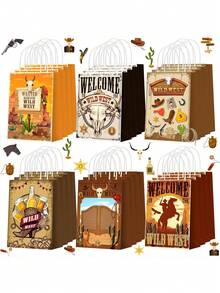 6 Packs Gift Packaging Bags Vintage Kraft Paper Bags Party Gift Bags Holiday Shopping Bags Summer Cooling,Beach,Travel - Multicolor - View 6