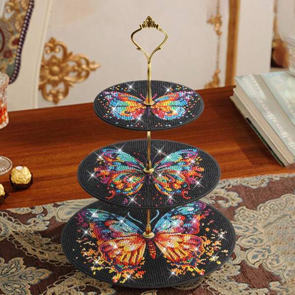 1pcs Three-Layer Wooden Butterfly Theme Exquisite DIY Diamond Painting Display Tray, Storage Rack, Very Suitable For Weddings, Birthdays, Thanksgiving, Valentine's Day, Festive Atmosphere Artifacts, Suitable For Placing And Displaying Items In Homes, Restaurants, Offices And Other Places, Unique Desktop Decoration-Irregular Decorations Can Not Directly Contact With Food.