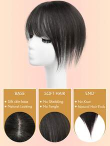 女士真人发髻，带刘海 - 丝绸底座，手工夹入式假发，遮盖白发，增加蓬松度，直棕色原生发髻，适合稀疏发质