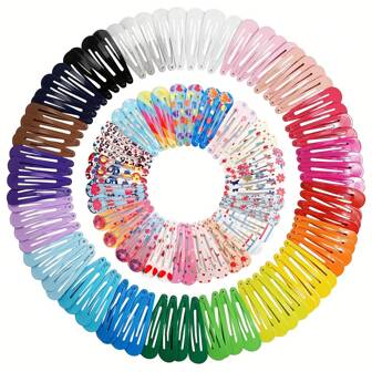 50 个 2 英寸金属发夹按扣发夹，适合女孩、儿童、青少年女孩，可爱糖果色发夹，可作为生日派对礼物，50 个混合多种颜色（图案印花和纯色）