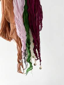 1pc Spring/Summer New French Elegant Ruched Scarf, Lightweight Satin Cloud Pattern Metal Decor Neckerchief Shawl - Multicolor - View 4