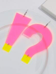 1 Pair Stylish Acrylic Neon Color Oversize Question Mark & Exclamation Point Pendant Earrings, Suitable For Women Party Wear
