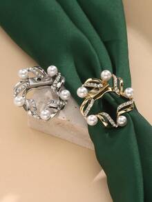 Fashionable And Elegant Rhinestone Embellished Scarf Clip - Gold (Pearl) - View 1