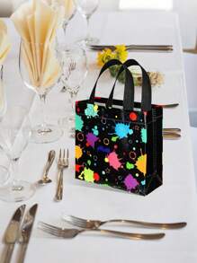 6pcs-Glow In The Dark Gift Bags, Non-Woven Fabric, Bright Neon Print, Reinforced Edges Gift Bags, Glow Party Gift Treat Bag With Handles, Non Woven Goodie Bags For Party, Theme Party Gift Bags With For Birth Party, Mother's Day Graduation Party