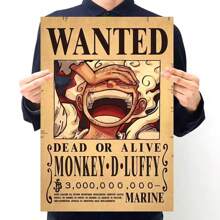 ONE PIECE Zestaw 5-20 sztuk plakatów One Piece Bounty Wanted z papieru pakowego, Anime Gear 5, Luffy, Bóg Słońca, Nika, dekoracja ścienna do salonu w stylu vintage