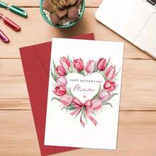1 pièce, Carte pour la fête des mères avec motif floral (avec enveloppe). Fleurs entourées d'un motif en forme de cœur. Convient pour toute occasion, parfaite carte de vœux pour les mères le jour de la fête des mères (12 cm / 4,7 po x 17 cm / 6,7 po)