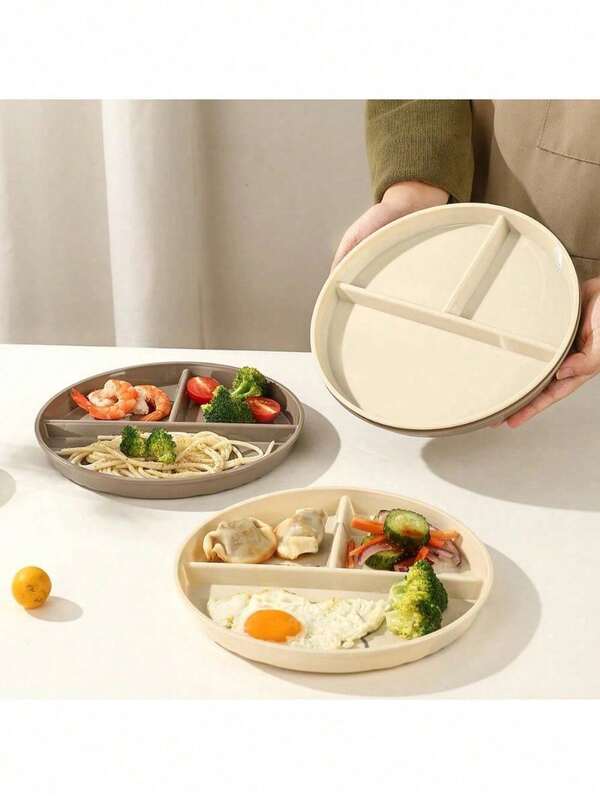 1 pieza/Set Plato hondo redondo dividido, apto para microondas, platos para alimentos, bandeja para servir ensalada de frutas, vajilla de plástico para la cocina