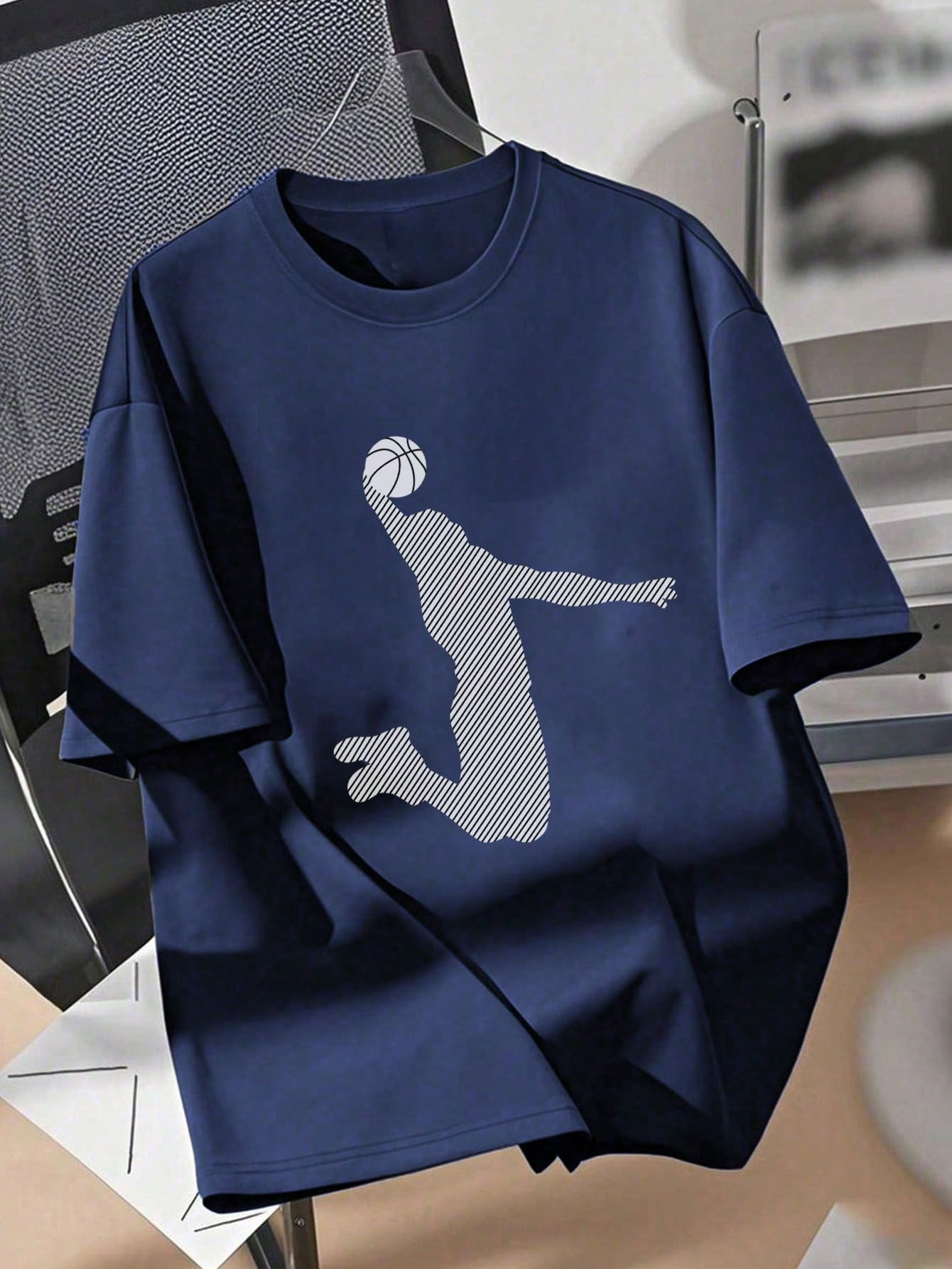 ملابس علوية قصير الأكمام بطباعة كرة السلة، كرومي أ...