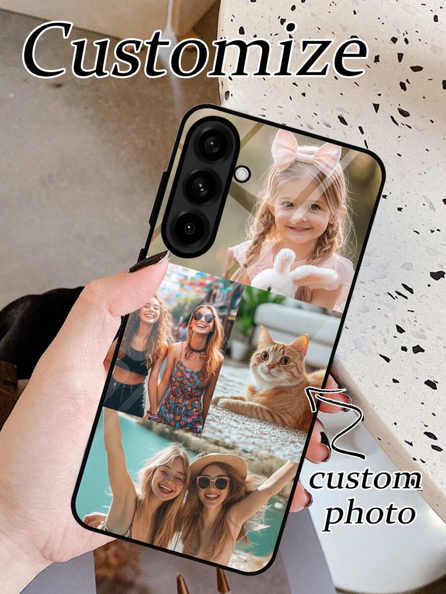 1 pieza Estuche de teléfono de vidrio personalizado y a prueba de golpes compatible con 4 en 1 de alta definición para S24/S24 Plus/S24 FE/S24 Ultra, S25/S25 Plus/S25 Ultra y otros teléfonos Android