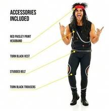 Morph Costumes 80s Rock Star Costume For Men - Glam Rock Fancy Dress Outfit With Torn Vest, Trousers, Studded Belt & Headband - Retro Party Attire - Black - View 3