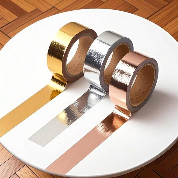 1pc 196.85in/500cm Gold Silver Metallic Foil Tape DIY Decorative Paper Tape Reflective Gift Packaging Ribbon Sticker Sealing Suitable For Wall Furniture Notebook Scrapbook Home Decoration