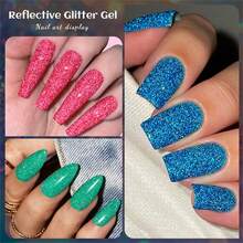Mtssii 7ml Fluorescent Pink Reflective Nail Gel Polish Sparkling Shining Glitter Neon Color Nail Supplies Semi Permanent Soak Off UV Gel Varnish Sparkle Effect Nail Art Manicure - 彩色 - 查看 9