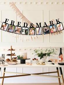 Personalized Custom Banner, Available In 8 To 16 Pieces, With Photo Upload And Letter Customization Options. The Banner Card Is 30cm Long And Comes In Three Colors: Black, Gold, And White. It Is Suitable For Decorating Gifts For Birthdays, Weddings, Festivals, Graduation Parties, Anniversaries, And Other Events. - Black - View 15