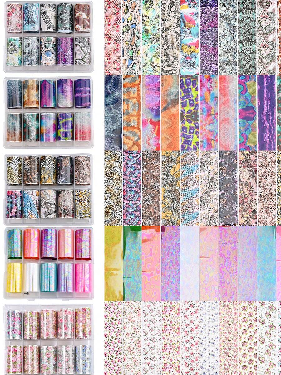 10 Rolls 100cm X 4cm/Roll Leopard Nail Art Foils Set Nail Transfer ...