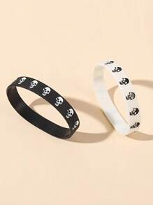 2 piezas Brazalete de pareja de moda creativa con diseño de calavera, estilo deportivo y casual, estilo hip-hop y rock