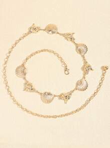1pc Women's Waist Chain, Summer Bohemian Style Golden Metal Shell Chain Waist Belt Decor, Retro Waist Chain For Dress, Suit, Beach Party, Vacation Summer