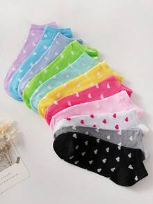30 Pairs Kids Short Socks: Candy Colors, Lace Bow, Heart Pattern, Stripes, Soft & Comfortable, Casual Versatile, Student Socks - Suitable For Daily Wear, Random Mixed Colors - Multicolor - View 5