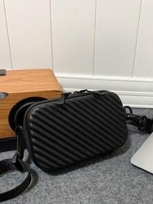 Minimalist Water-Resistant Crossbody Bag, Unisex PU Material Pouch Suitable For Work, Shopping, Travel, Fits Phone - Black - View 4