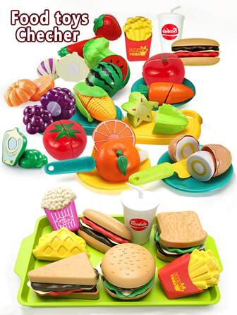 1 set de hamburguesa realista, juego de cocina de helado, juguetes de cortar alimentos de juego, juguetes educativos, regalo de vacaciones para niños