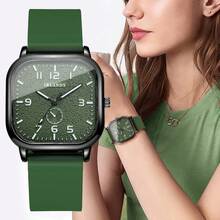 1pc Women Simple Quartz Wrist Watch With Silicone Band, Fashionable Casual Matte Numeric Dial Design, No Watch Box Included - Green - View 1