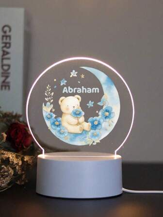 1pc Personalized Custom Name Night Light, Personalized Custom Birthday Gift, Personalized Custom Friend Gift, Personalized Custom Bedroom Decoration, Personalized Custom Party Decoration, Party Decorations, Personalized Custom Moon Animal Night Light. Suitable For School Season Gifts, Teacher's Day, Valentine's Day, Family, Friends And Children's Birthday Gifts, Room Decoration, Back-To-School Essentials, Christmas And Halloween Christmas Gifts.,Customized Crafts,Vintage,Warm Ambience,Fall Decor