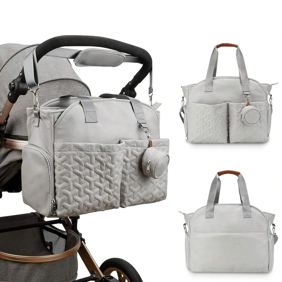 1pc Gray Diaper Bag With Shoulder Strap, Tote Bag With Pacifier Bag, Large Capacity Multi-Functional Maternity Bag For Travel - Grey - View 1