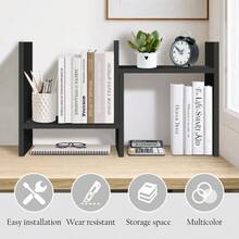 Jerry & Maggie Expandable Wood Desktop Bookshelf Office Desktop Organizer Storage Display Shelf Easy To Assemble - 黑色 - 查看 7