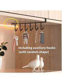 6钩橱柜架，粘性厨房收纳架，厨房挂钩架，无需钻孔壁挂式餐具架，橱柜挂勺铲架 - 彩色 - 查看 9