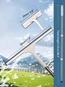 2-In-1 Rotatable Window Cleaner With Extendable Pole - Dual-Sided Glass Tool For Indoor/Outdoor Windows, Car Glass, High-Rise Cleaning - Detachable Head For Kitchen Counter Scraps, Bathroom Mirror Fog