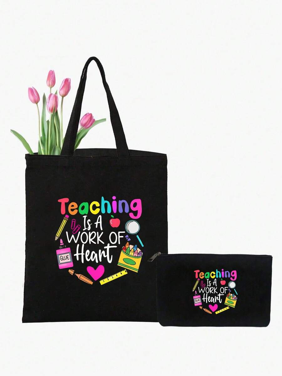 2pcs Rainbow Printing Bag Gift For Teachers Tote Bag, Personalized Wedding Gift Bag For Women Bridesmaid, Makeup Bag Lightweight Shopper Bag, Versatile Storage Bag For Teacher's Day