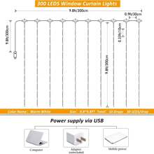 1pc Enchanting -300/200/100LED Fairy Light Curtain, USB Powered, Remote Control-Ideal For Christmas, Party, Valentine's Day, Home, Wedding & Seasonal Decor