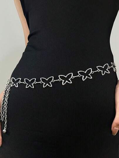 1 قطعة سلسلة معدنية للخصر بتصميم نجمة وقلب وفراشة، إكسسوار مجوهرات جسم ذهبي/فضي قابل للتعديل، إكسسوار فستان للنساء في الصيف والخريف وعيد الهالوين