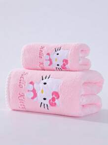 Sanrio 1pc Sanrio Cute Cartoon Character Hello Kitty Coral Fleece Soft Absorbent Quick-Dry Non-Shedding Hand/Hair Towel, Bathroom Accessories, Face Towel Size 34*75cm, Bath Towel Size 70*140cm Bathroom Decor Fall Decor Back To School For Beauty Salon Home Bathroom Shower Towels For Beauty Salon, Hotel Sports,Home Essentials, Towel, Skin Care