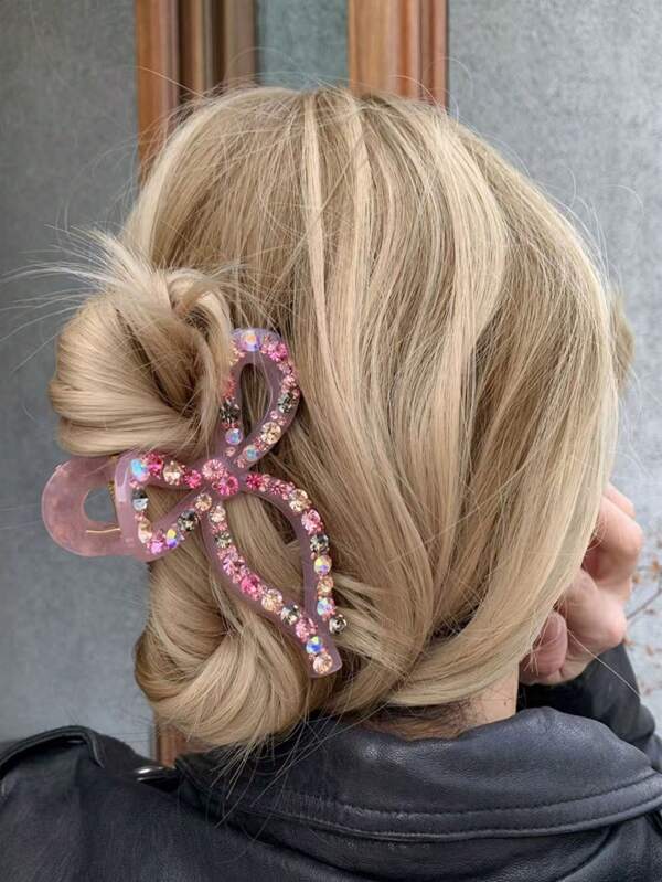 Elegant Rhinestone Bow Hairpin - Retro Style, Non-Slip Ponytail Clip, Sweet And High-End Jelly Bow Clip, Lazy Niche Hair Hair Claw, Luxury Retro Style | Light Luxury Czech Rhinestone Super Flash, Suitable For Ladies And Girls | Parties And Special Occasions | Luxury Hairpin Hair Clips Hair Jaw Clip Hair Clamps Hair Clutch Hair Catcher Clip